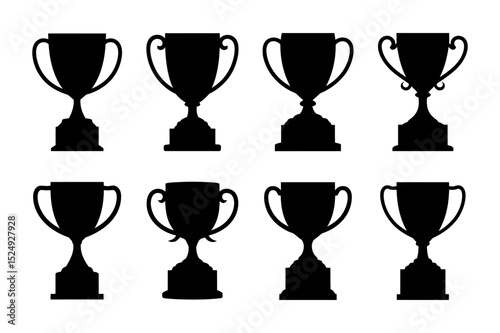 Silhouette set of eight different trophy cup icons