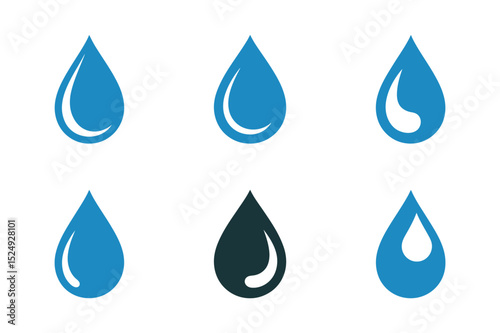Illustration of six stylized water droplets icons
