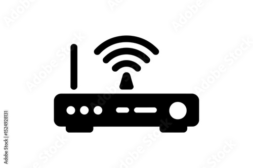 Illustration of a black wifi router with antenna