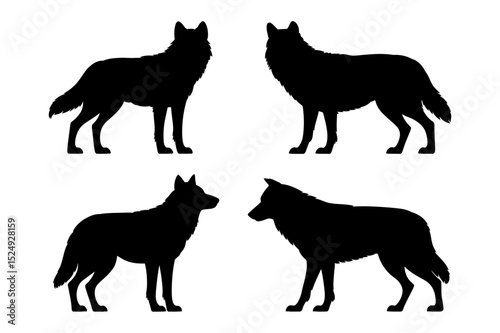 Four wolf silhouettes standing in various poses