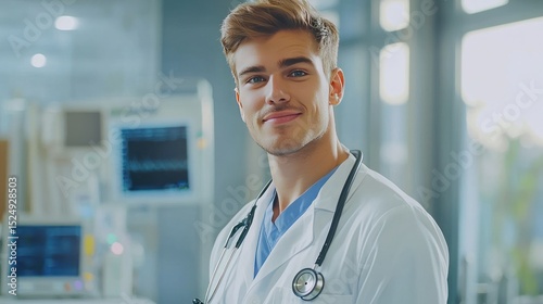 Portrait of a Young, Confident Doctor in a Modern Hospital Setting