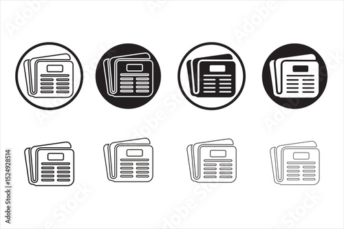 Newspaper icon set Simple thin outline silhouette vector illustration on white background