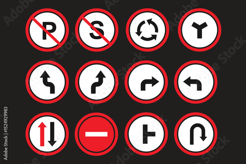 Red round flat vector no parking sign symbol for web and internet design illustration