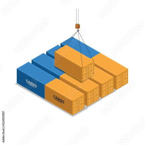 Isometric 3D cargo containers building an urban city office, a vector illustration of industrial construction design