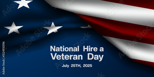 National Hire a Veteran Day. American flag. Great for posters, banners and social media. Blue background.