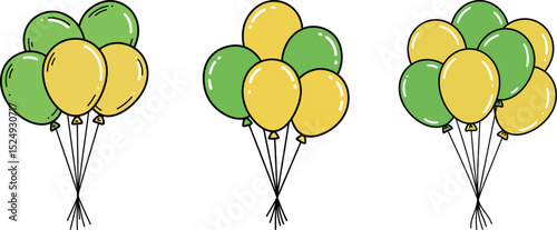 Summer Balloon Clipart - Green and Yellow Balloon Bouquets Vector Graphics