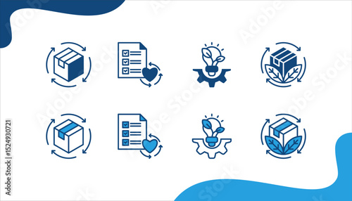 Sustainable Product icon set with Renewable, Life Cycle, Green Innovation, Sustainability.