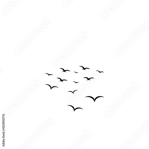 flock of birds.ink grunge flock of birds isolated on white background afar brush,hand drawn.