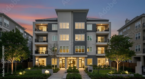 Contemporary Building Facade at Twilight