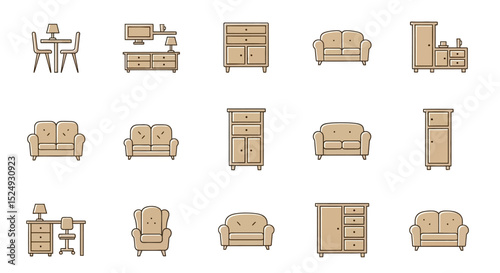 Collection of Modern Furniture Icons Sofas, Tables, Cabinets, and More