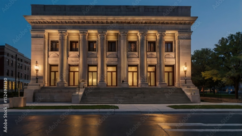 Fototapeta premium Majestic Neoclassical Building at Dusk Architectural Photography
