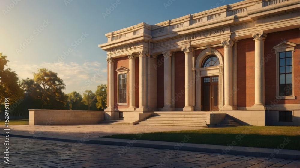 Obraz premium Elegant Brick Building with Classical Columns Architectural Rendering