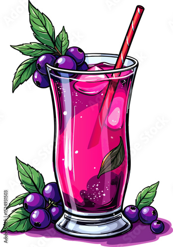 a glass filled with berries and a straw