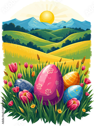 an image of easter eggs in the grass