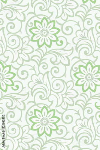 Seamless Flower on Ivory, White, Yellow Geometric ethnic oriental pattern traditional Design for background, carpet, wallpaper, clothing, wrapping, Batik, fabric, illustration embroidery style