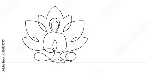 woman serene yoga pose meditation one line drawing