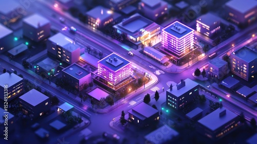 Night Cityscape, Illuminated Urban Metropolis