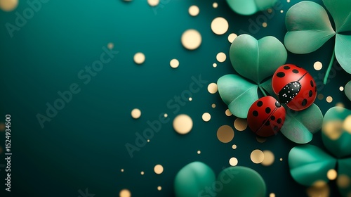beautiful red ladybug on a green leaf