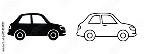Car Icon Vector Set – Vehicle Symbols in Solid and Outline Styles for Transport, Traffic, and App Design
