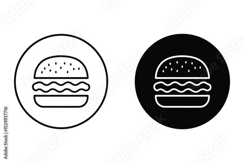 Minimal Hamburger Icon Set – Black and White Burger Vector for Menu, App, Web, USA Fast Food Design