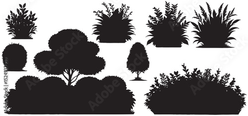 Bush Silhouette, Garden Hedge Plant Set Vector