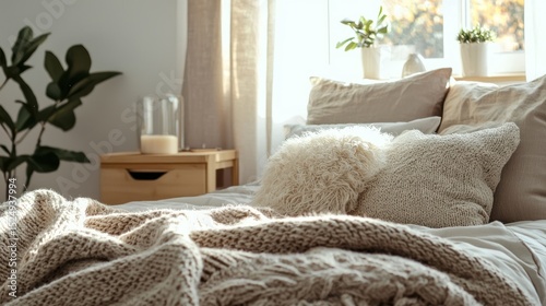 A stylish bedroom with fluffy pillows and warm blankets