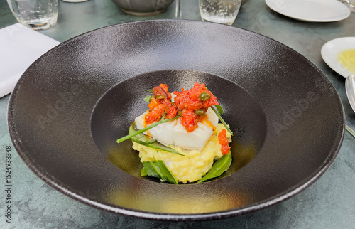 Gourmet meal and fine dining in a luxury restaurant. Haute cuisine.