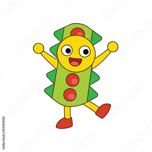Joyful Green Creature A Happy, Cartoon Illustration