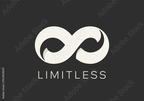 Abstract Vector Limitless Infinite Symbol Logo Template. Infinity Loop Minimalist Sign on a Dark Background. Endless Eight Shape Mobius Ribbon Emblem Concept Negative Space Illustration. Isolated