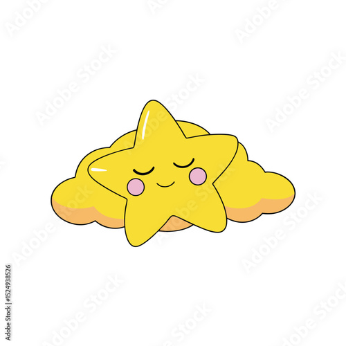 Sweet Dreams Adorable Sleeping Star on a Fluffy Cloud Illustration