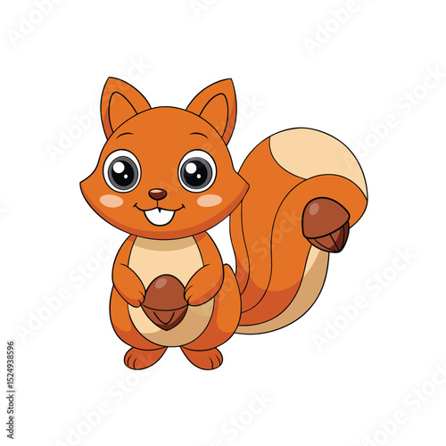 Adorable Cartoon Squirrel Holding Acorns Cute Animal Illustration