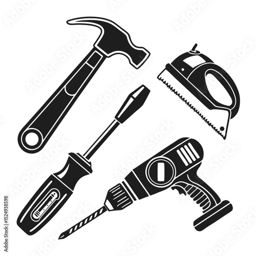 Collection of black and white hand tools