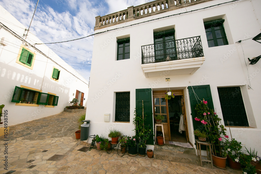 Fototapeta premium Ibiza, Spain; 1st June 2025: Picturesque town Sant Joan de Labritja in the north of the island of Ibiza.
