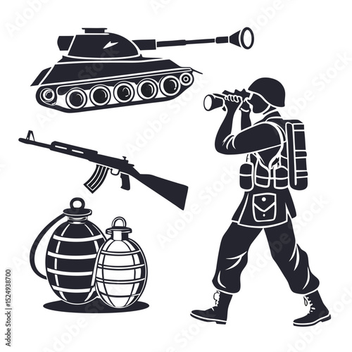 Military tank soldier weaponry silhouette illustration