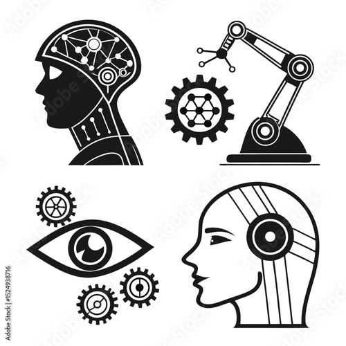 Artificial intelligence technology icons set