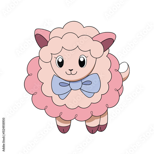 Adorable Pink Sheep Illustration Cute Cartoon Lamb with Bow