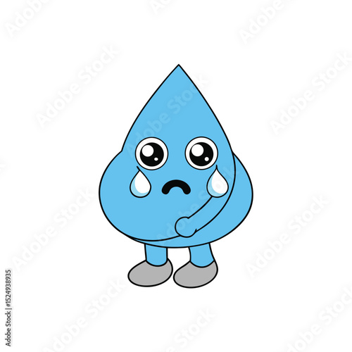 Sad Water Drop Cartoon Character A Cute Illustration of Water Conservation