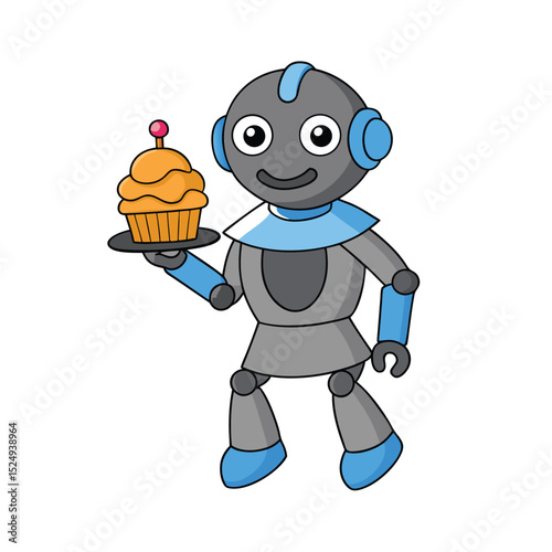 Adorable Robot Serving a Delicious Cupcake AI-Powered Baking Assistant