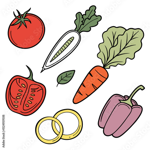 Fresh vegetables cartoon illustration set