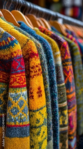 Colorful Wool Sweaters Displayed in a Retail Shop During Autumn Season