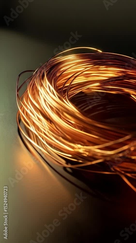 Close-up of Copper Wires Coiled Together on Dark Surface for Electrical or Construction Applications