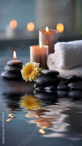 Tranquil Spa Setup With Candles and Flowers Creating a Serene Atmosphere.