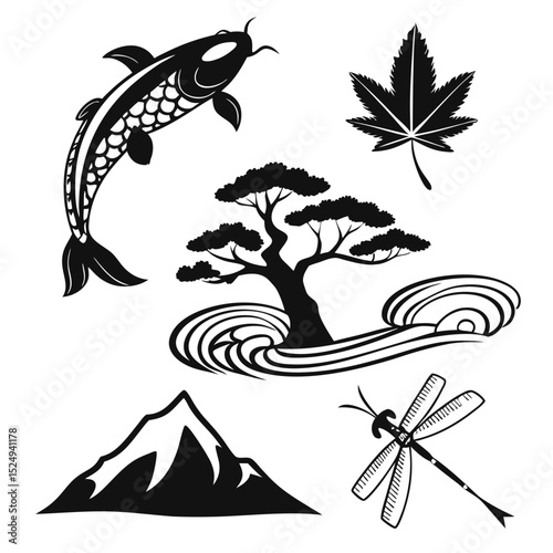 Japanese zen garden koi fish dragonfly design