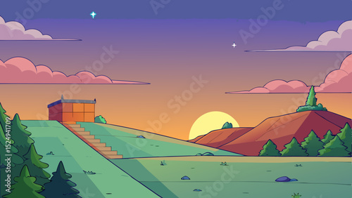 peaceful dusk over elevated terrain vector illustration