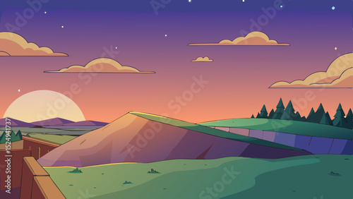 peaceful dusk over elevated terrain vector illustration