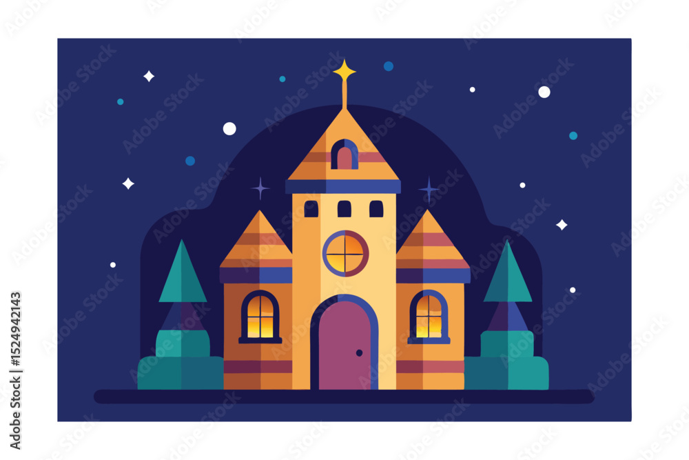 Fototapeta premium church in the night vector illustration