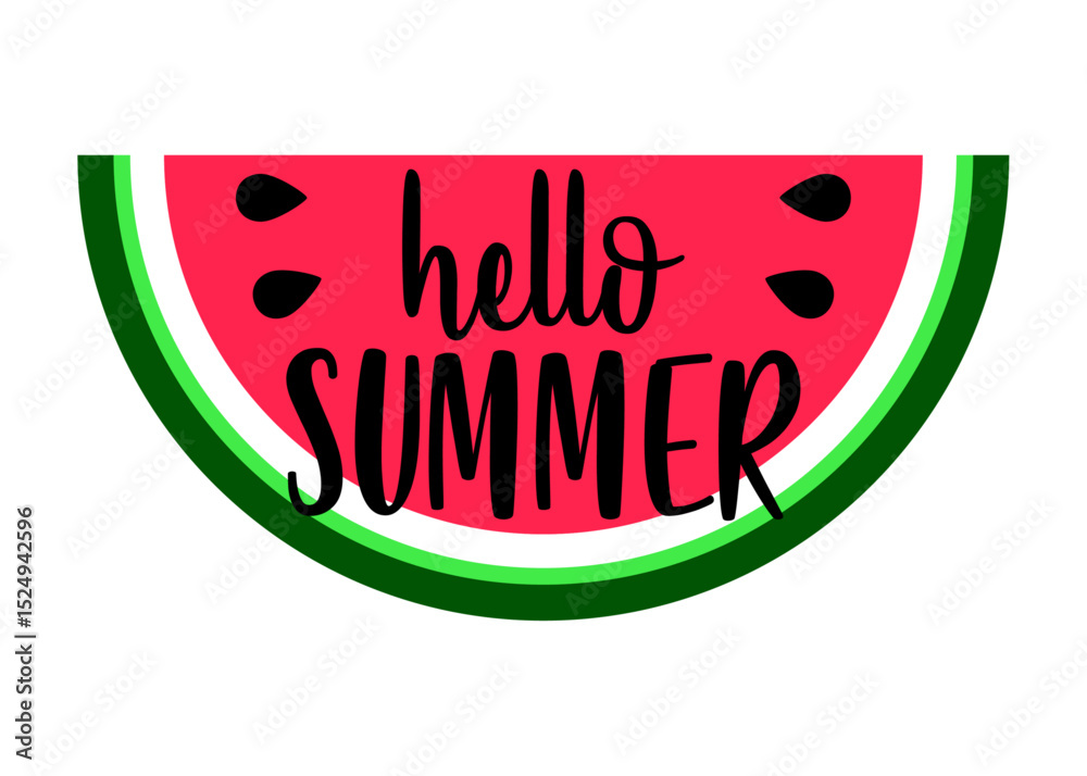 Concepto de vacaciones y viajes. Texto hello summer en rebanada de sandía 