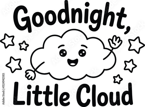 Goodnight little cloud illustration cute cartoon cloud character with stars