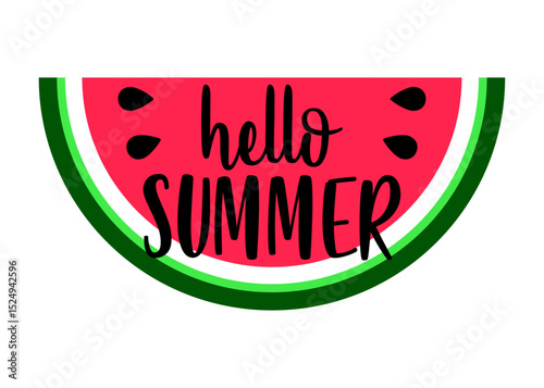 Concepto de vacaciones y viajes. Texto hello summer en rebanada de sandía 