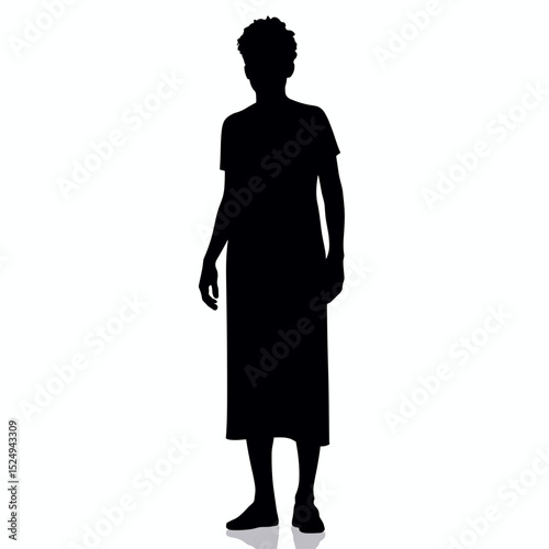 Woman silhouette standing casually. This full length female silhouette is perfect for design projects.  This simple black silhouette image is ideal for creating stylish concepts.